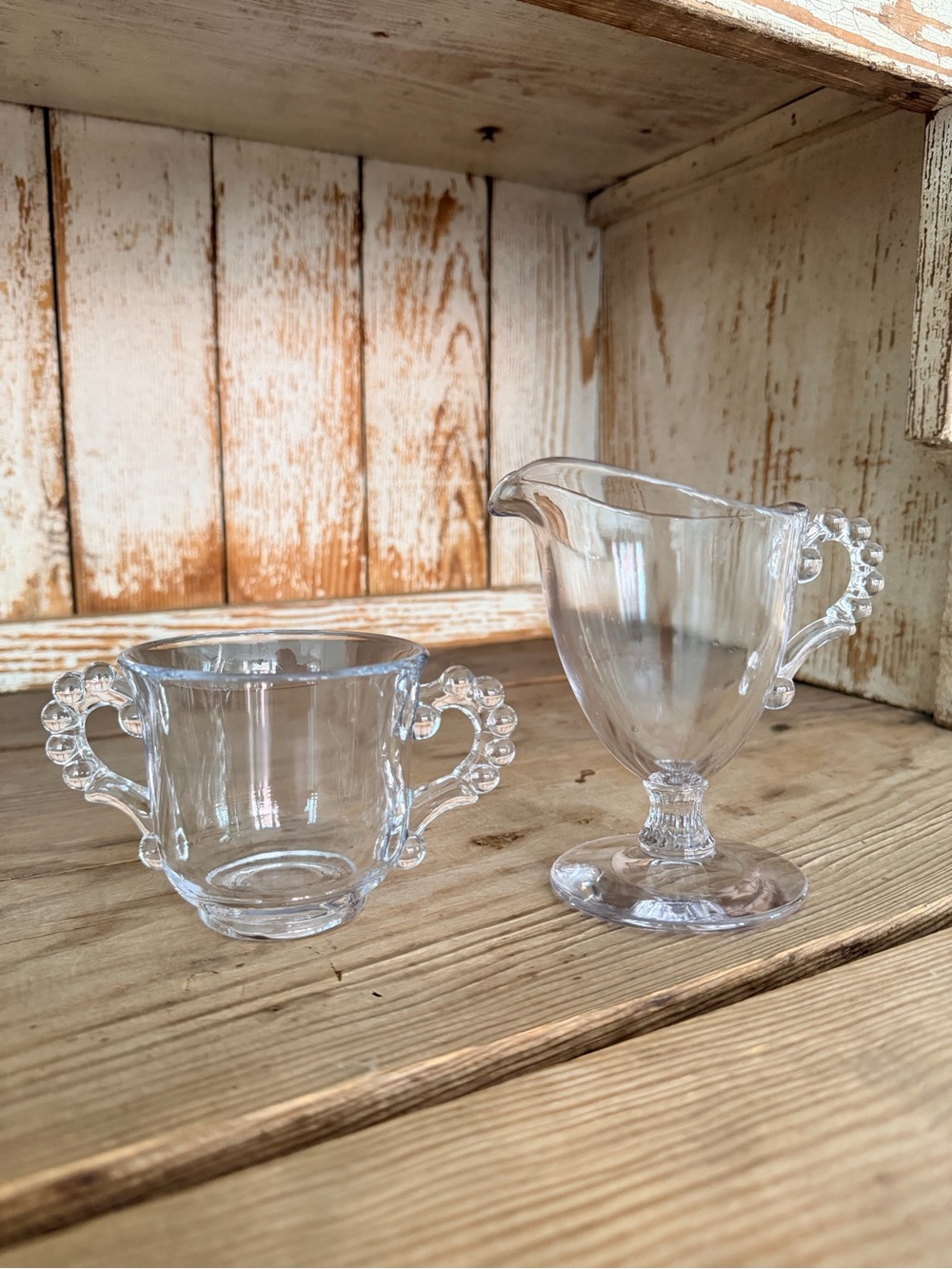Imperial Glass Candlewick Pedestal Creamer and Sugar Set
